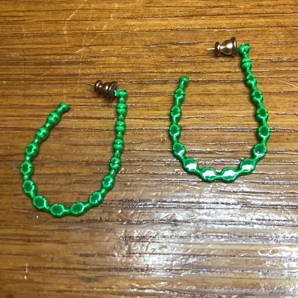 Hoop Earrings Vintage Bamboo‎ Look Metal Enamel 70’s